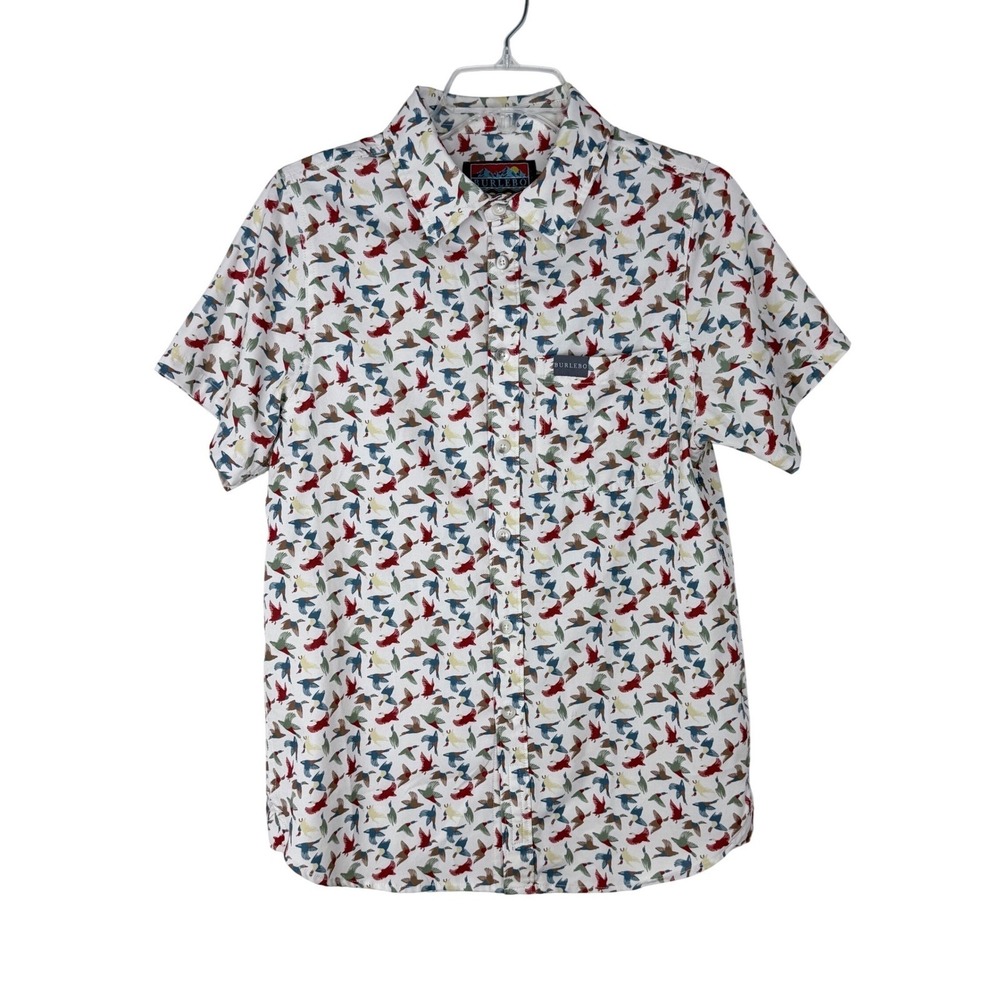 Burlebo Mens Small Duck All Over Pattern Short Sleeve Button Down Outdoor Shirt - Picture 2 of 6